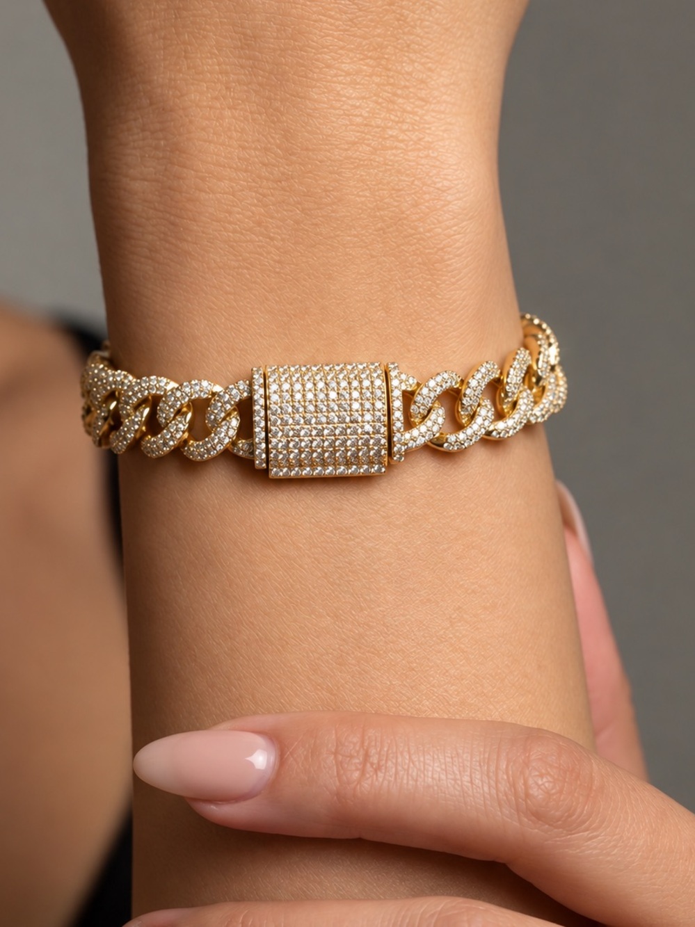 14K Gold Plated Iced Pavé CZ Cuban Link Bracelet with Box Clasp | Unisex Jewelry